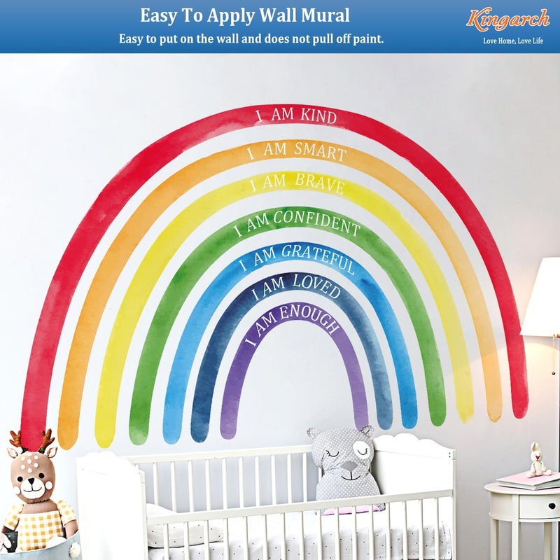 Kingarch Large Colorful Rainbow Wall Decals, Insparational Peel and Stick Fabric Nursery Wall Decor, Removable Home Room Wall Decor Murals Stickers for Kids Girls Toddler Bedroom Living Room Playroom - Image 5
